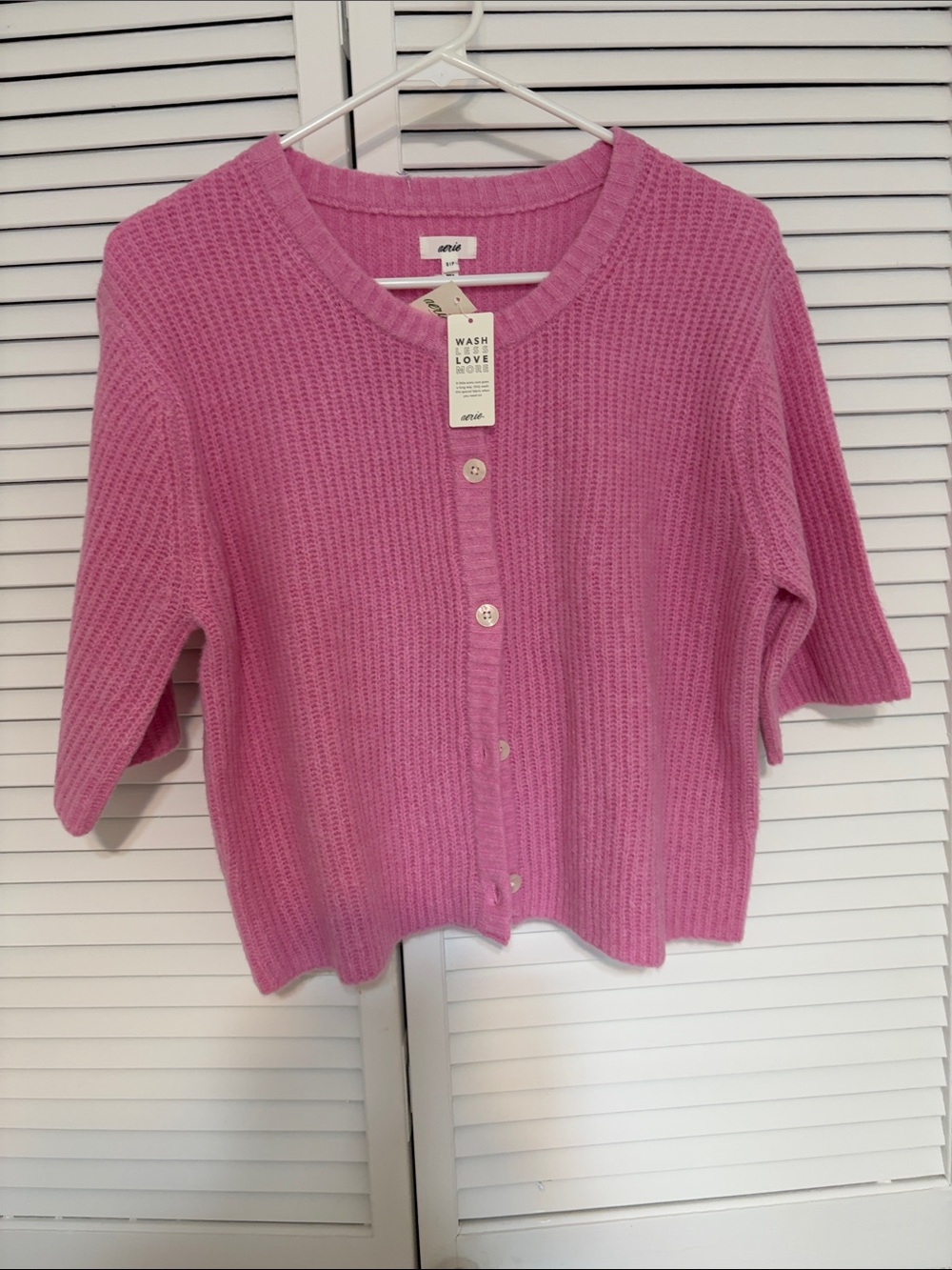 Aerie Bright Pink Short-Sleeve Button Cardigan - Picture 8 of 9